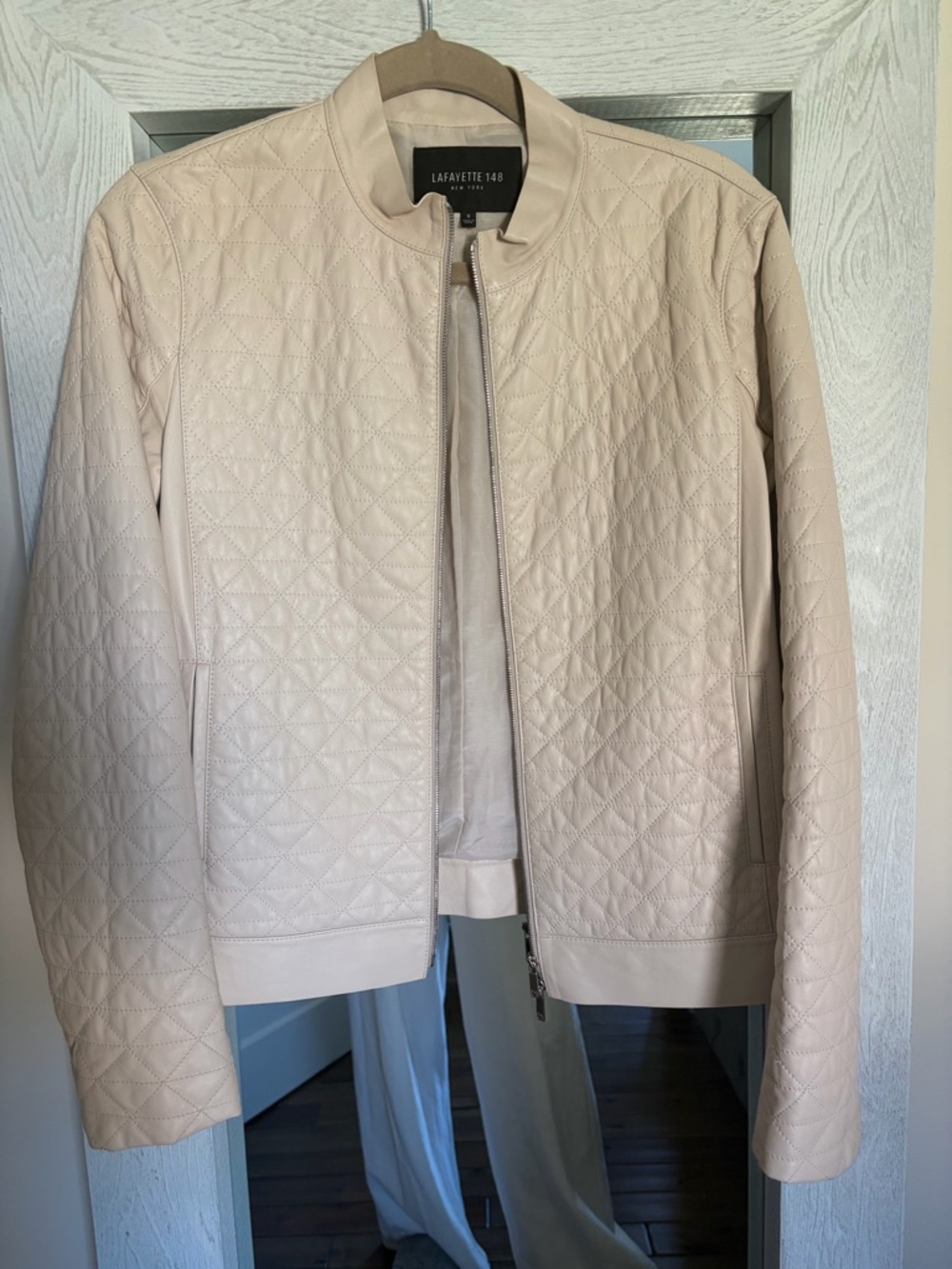 Lafayette 148 New York Light Blush Quilted Leather Bomber Jacket